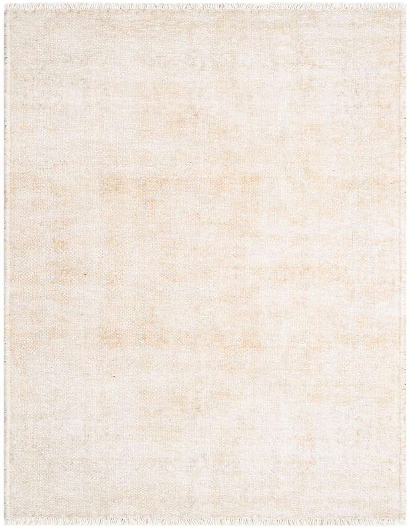 A 5 ft runner rug in shades of ivory and cream with a high pile, featuring subtle texture and fringed ends.