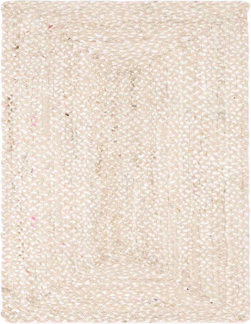 A close-up of a natural ivory and cream braided chindi runner rug, showcasing its textured, flatweave cotton material.