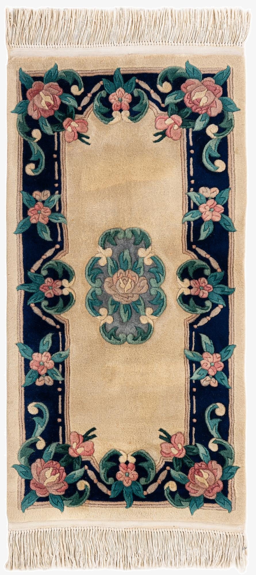  2' 1 x 4' 4  Hand Knotted Carved Pekin Wool Runner Rug