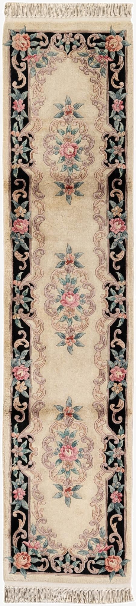  2' 4 x 10' 3  Hand Knotted Carved Pekin Wool Runner Rug