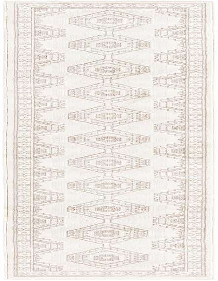 A 10 ft ivory runner rug with a repeating tribal geometric pattern in subtle cream tones, ideal for a hallway.