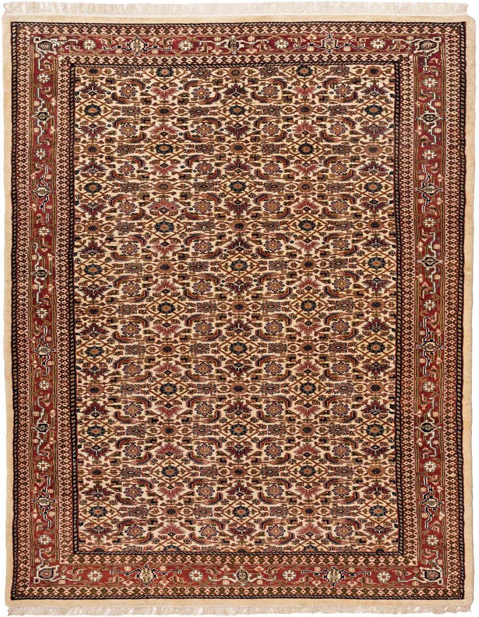 A 10 Ft Farahan runner rug with a traditional Oriental medallion pattern in ivory, cream, and red tones.