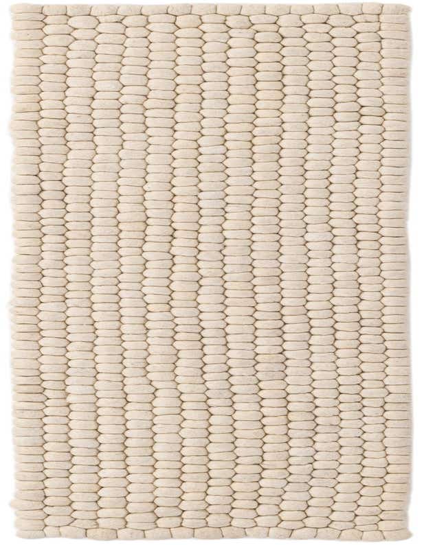 A 6 ft runner rug from the Felt Ball collection, featuring a textured pattern of ivory and cream felted wool balls, perfect for a modern hallway.