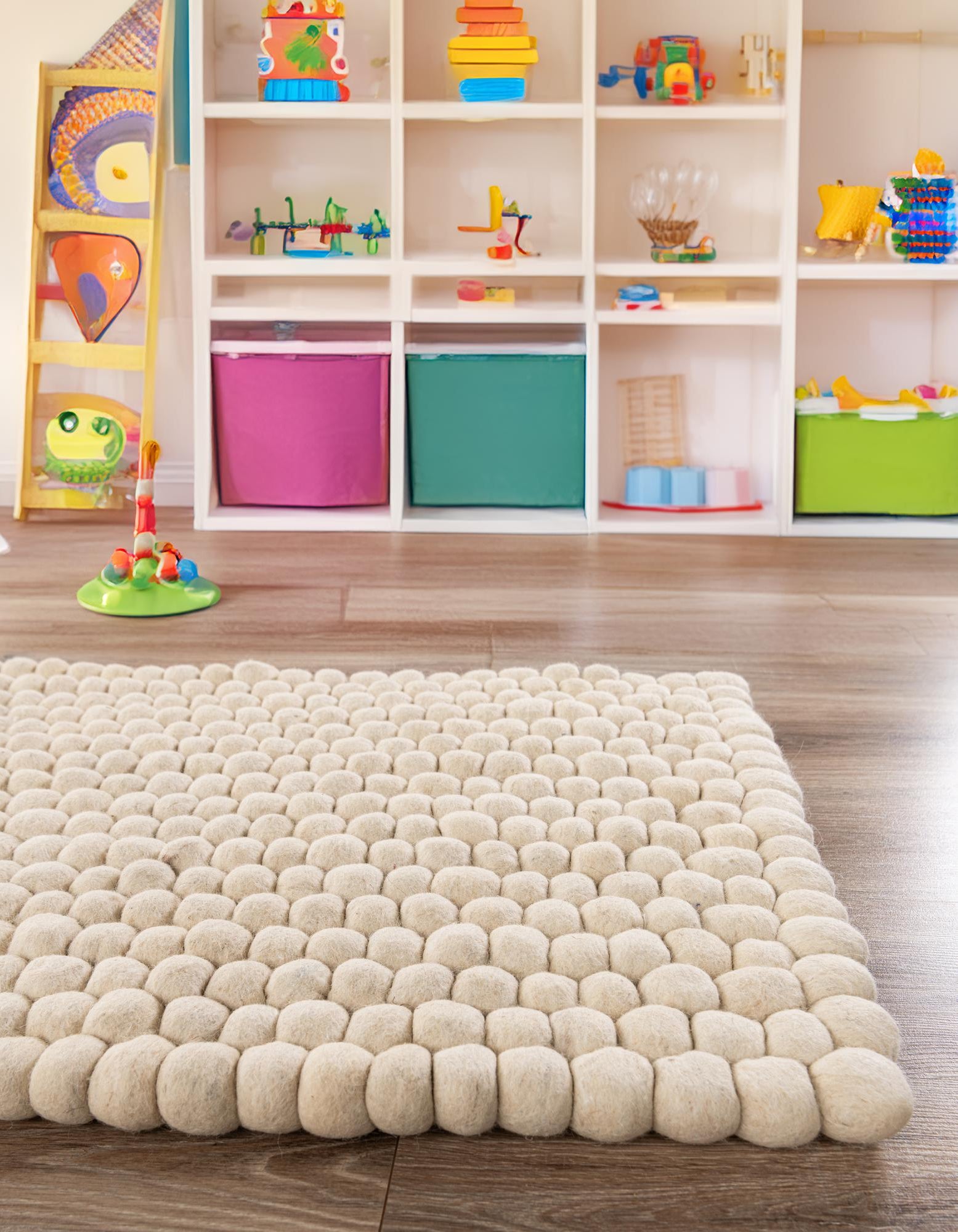 Ivory 2' x 8' Hand Woven Felt Ball Wool Runner Rug | Rugs.com
