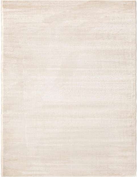 A 12 ft runner rug from the Finsbury collection in a solid ivory and cream color with a textured, high/low pile.