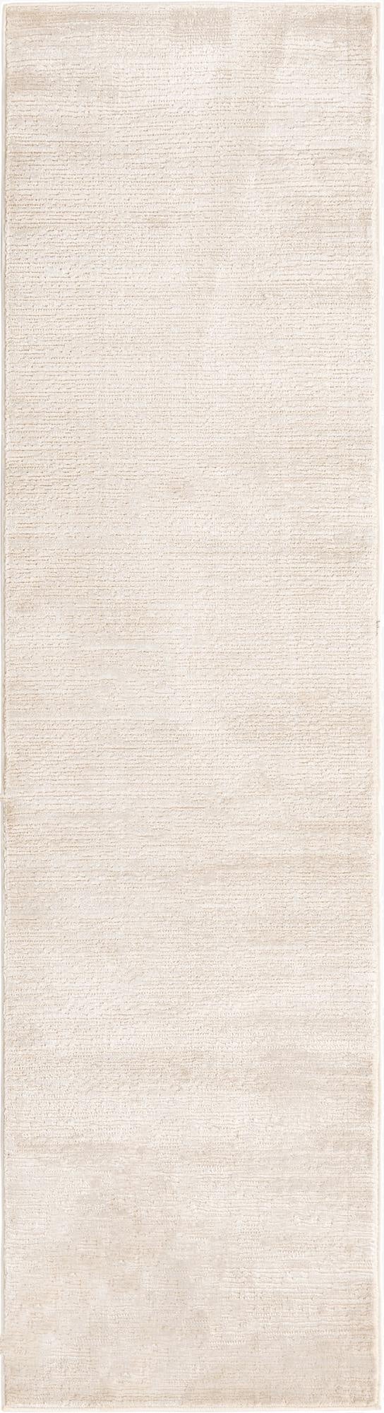 An 8 ft ivory runner rug from the Finsbury collection, featuring a subtle high/low textured pile, ideal for hallways.