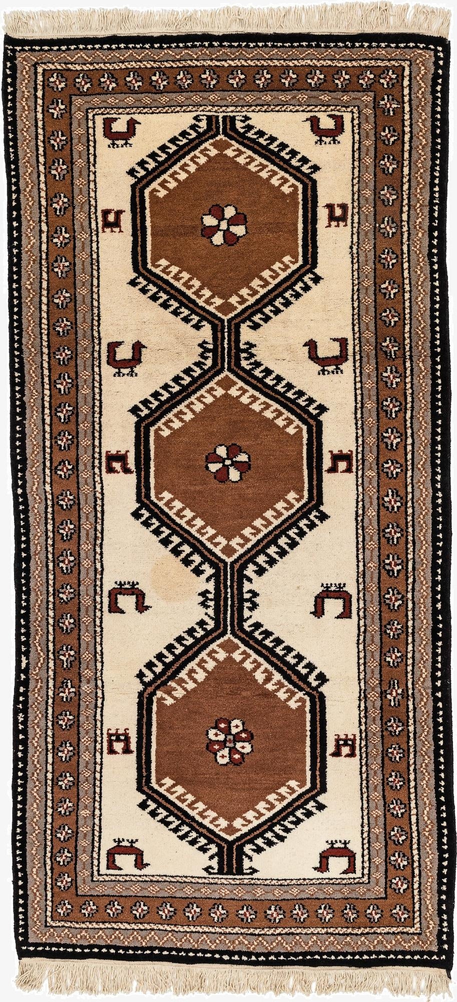  3' 2 x 6' 7  Hand Knotted Gabbeh Wool Runner Rug