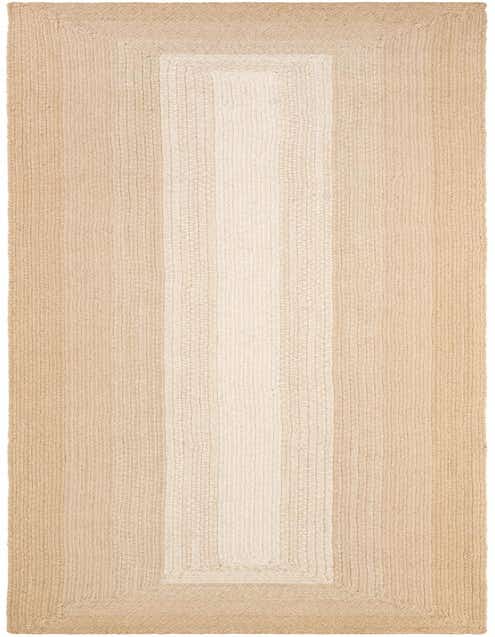 A 12 ft runner rug with a braided texture, featuring a modern design with an ivory center stripe framed by cream borders.