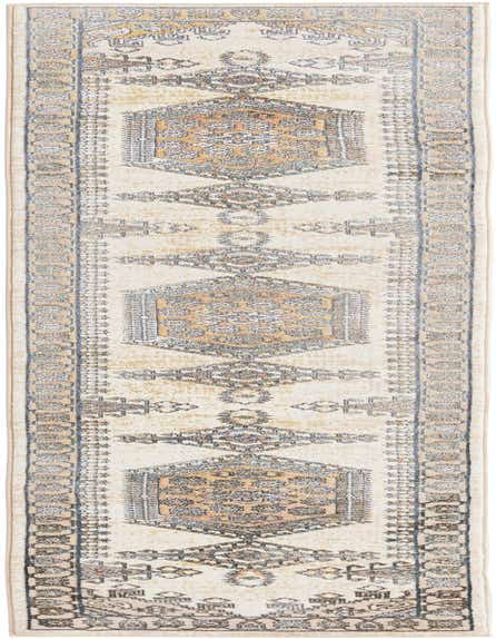 A 10 ft runner rug in ivory and cream with a traditional tribal medallion pattern, ideal for hallways.