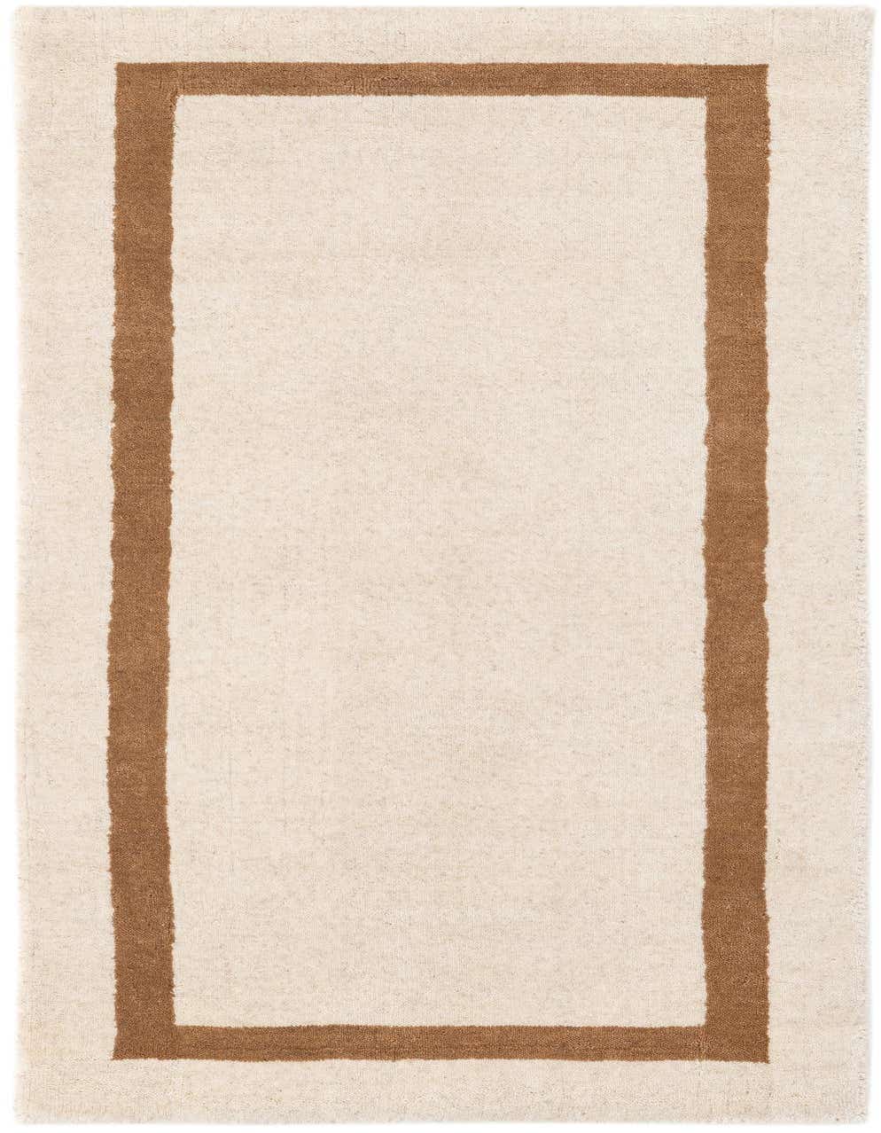 A 4 ft runner rug in ivory with a solid brown border, perfect for a modern hallway.