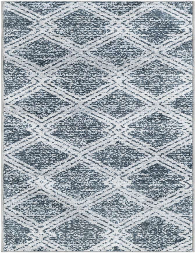 A 6 ft runner rug from the Kamala Washable collection, featuring a modern ivory and cream geometric diamond pattern on a textured gray background, ideal for a hallway.