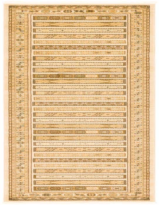 A 10 ft runner rug in ivories and creams with a tribal stripe pattern, perfect for a hallway.