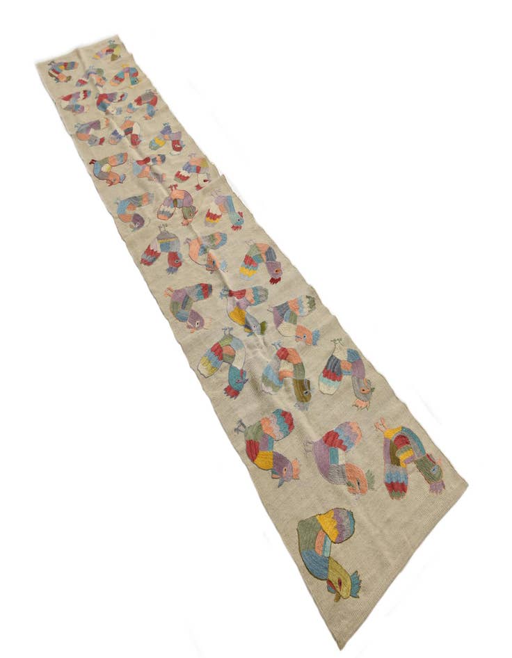 Detail image of  2' 3 x 12' 1  Hand Woven Kilim Suzani Wool Runner Rug