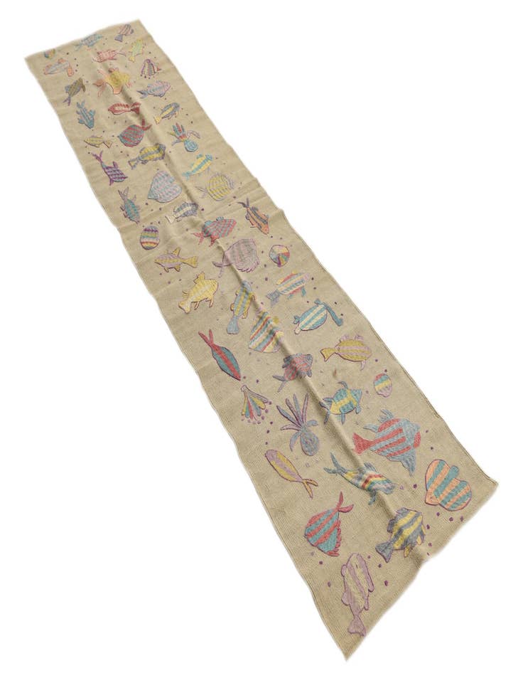 Detail image of  2' 4 x 9'  Hand Woven Kilim Suzani Wool Runner Rug