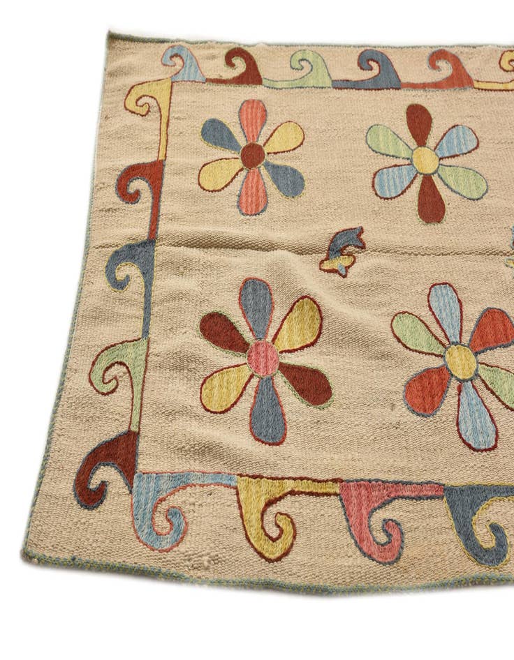 Detail image of  2' 10 x 8' 8  Hand Woven Kilim Suzani Wool Runner Rug