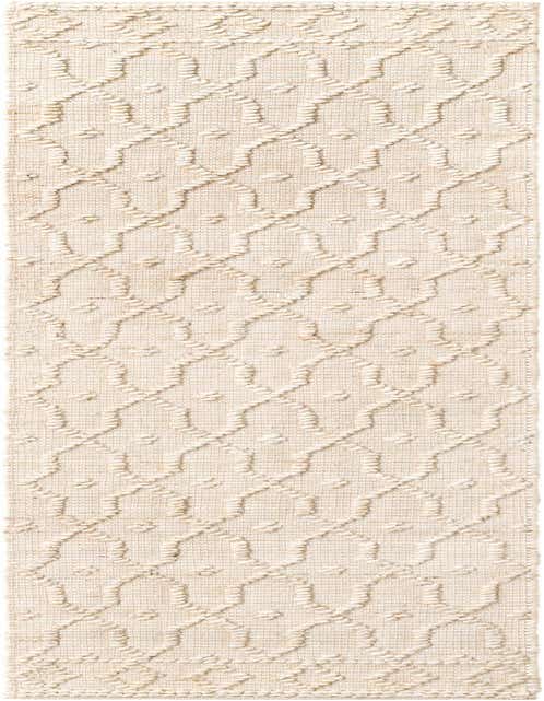 An 8 ft runner rug in ivory and cream, featuring a modern trellis pattern with a textured, high pile, ideal for a hallway or kitchen.