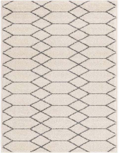 A 9 ft runner rug with a modern abstract lattice pattern in ivory and dark gray, ideal for hallways.