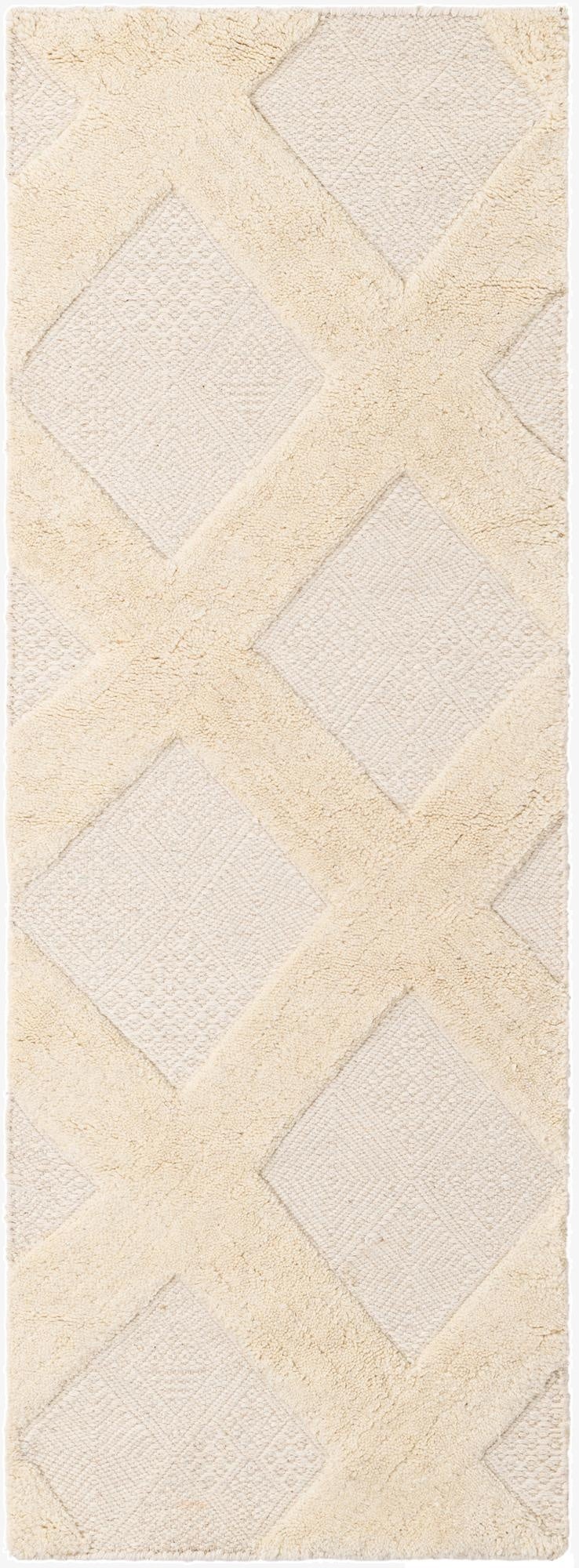  2' x 6' 1  Hand Woven Lattice Wool Runner Rug