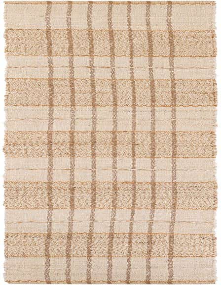 A 12 ft runner rug with an ivory and cream striped pattern, featuring textured jute and cotton weave.