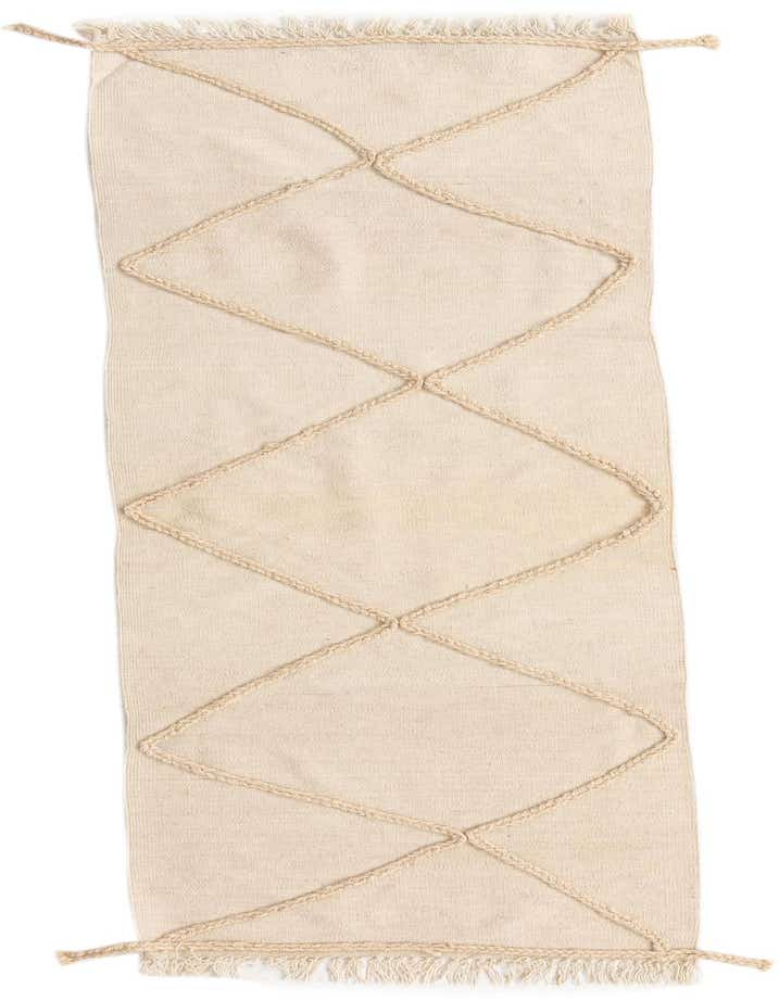 An 8 ft runner rug in ivory wool, featuring a raised braided diamond pattern and fringed ends, ideal for a hallway.