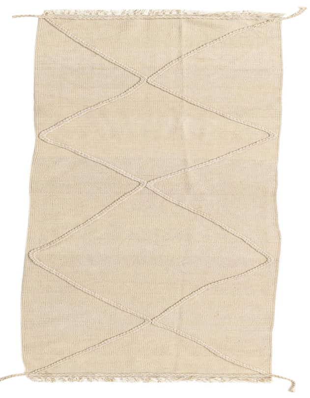An 8 ft ivory runner rug from the Rugs.com Moroccan collection, featuring a raised braided diamond pattern and fringed ends.