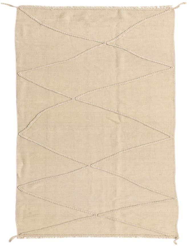 A 9 ft runner rug in ivory with a modern tribal diamond pattern made from braided wool, ideal for hallways.