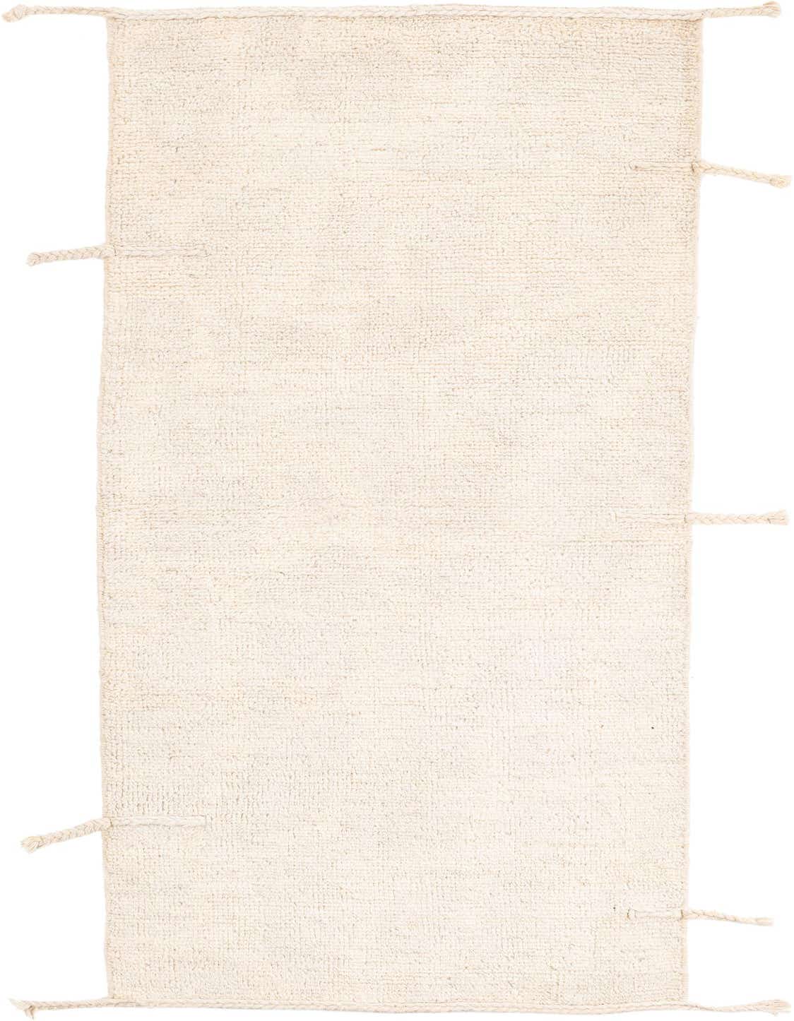 A 6 ft runner rug from the Moroccan collection, featuring a plush ivory shag texture and braided tassels.