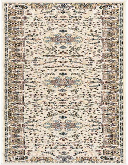 A 13 ft ivory runner rug with a traditional botanical medallion pattern, ideal for hallways.