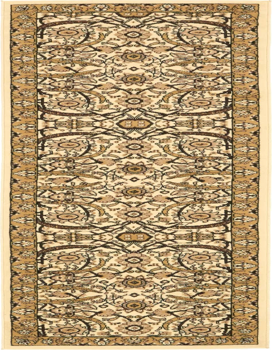 A 10 ft Neda runner rug in ivory and cream with a traditional botanical floral pattern, ideal for hallways.