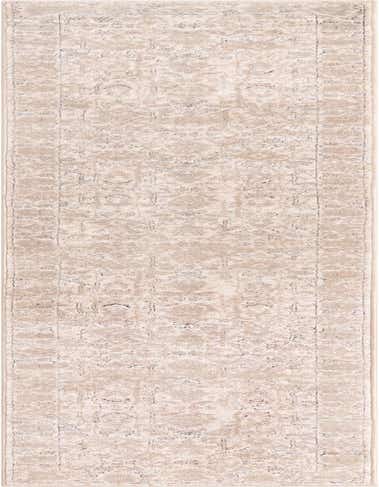 A 12 ft runner rug in shades of ivory and cream with a distressed traditional floral pattern, perfect for a hallway.