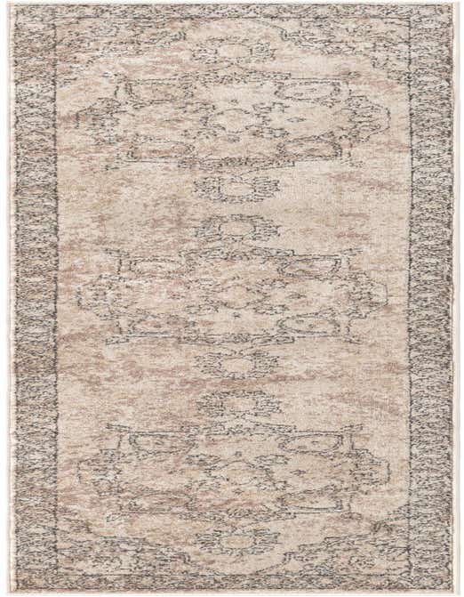 An 8 ft runner rug from the Rugs.com Oregon Collection, featuring a distressed medallion pattern in ivories, creams, and whites, ideal for a hallway.