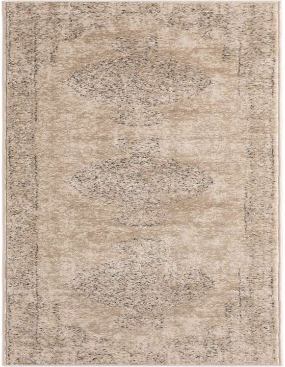 An 8 ft runner rug in ivory and cream with a distressed medallion pattern, ideal for a hallway.