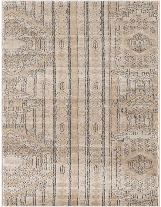 A 10 ft runner rug in ivory and cream with a distressed Southwestern and modern stripe pattern, ideal for a hallway.