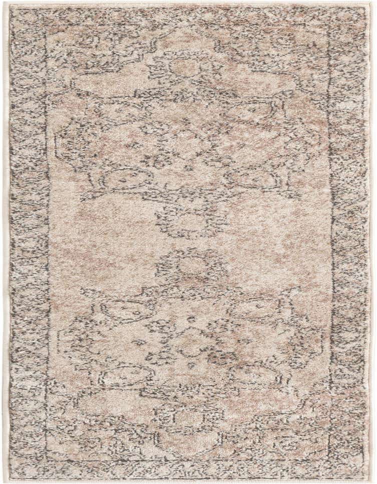 A 5 ft runner rug from the Oregon collection, featuring an ivory and cream traditional medallion pattern with a textured pile, ideal for a hallway.