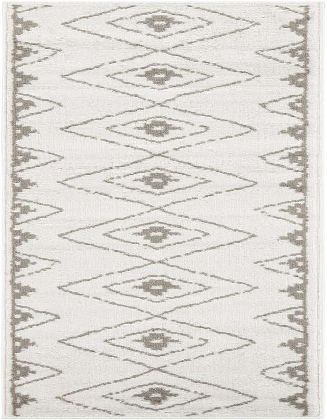 A 6 ft runner rug with an ivory background and a modern geometric pattern in light gray, ideal for a hallway.