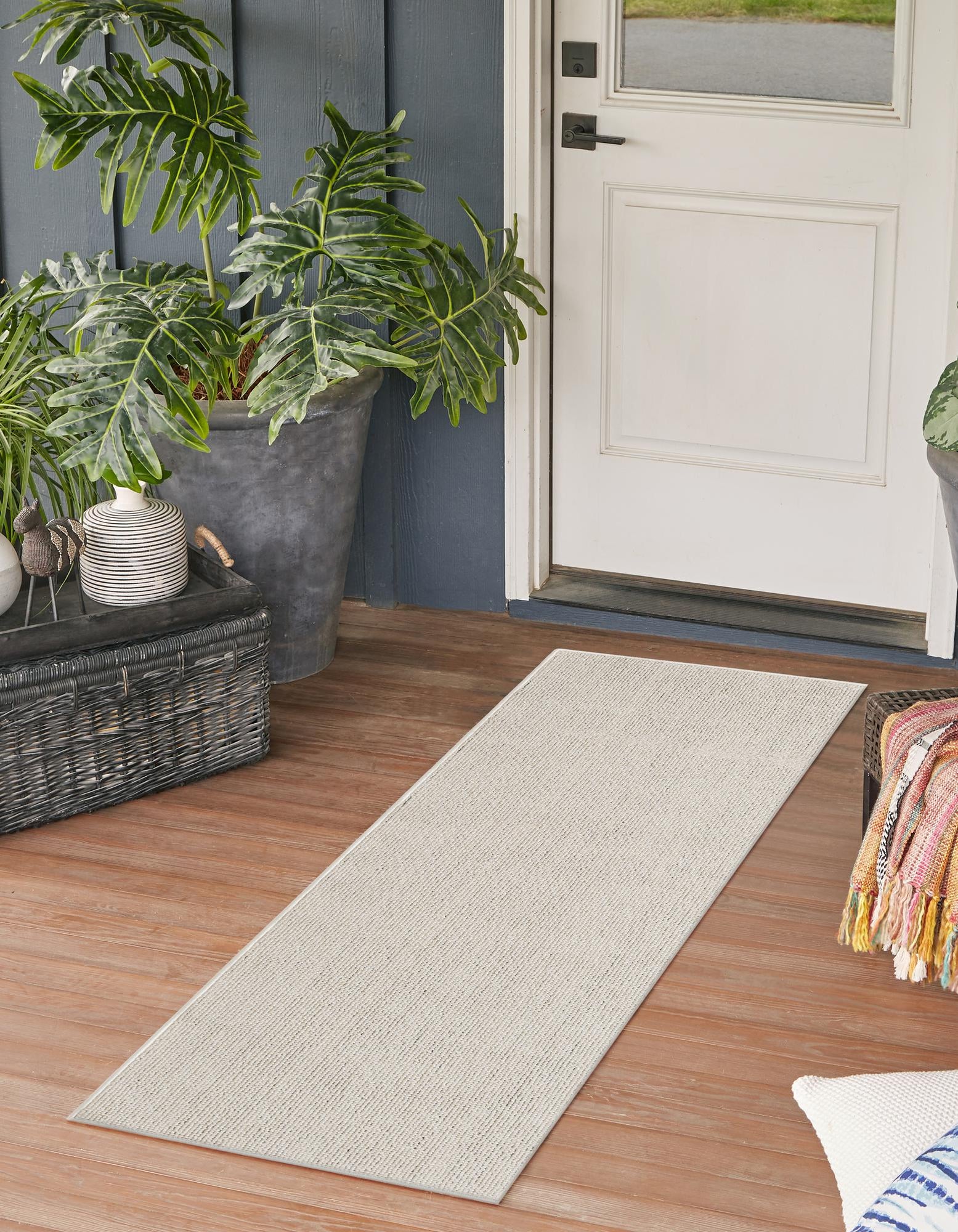 Ivory 2' x 6' 1 Solid Indoor / Outdoor Runner Rug | Rugs.com