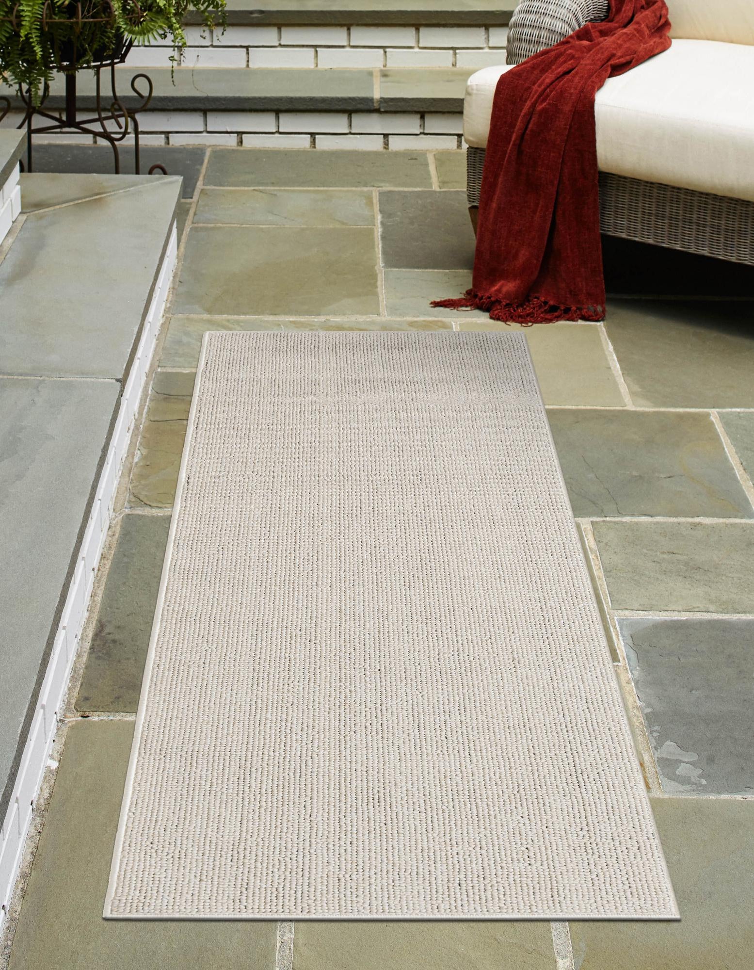 Ivory 2' x 6' 1 Solid Indoor / Outdoor Runner Rug