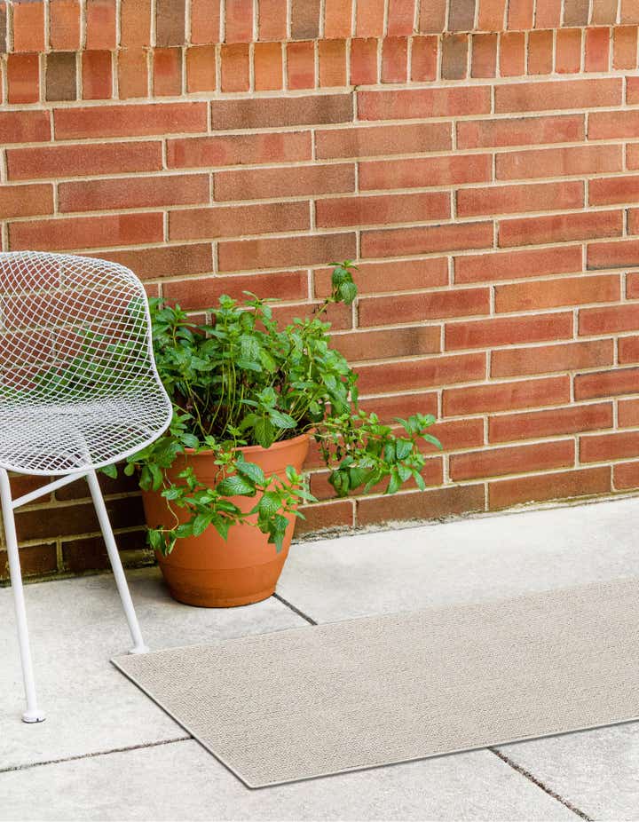 Ivory 2' x 6' 1 Solid Outdoor Runner Rug | Rugs.com