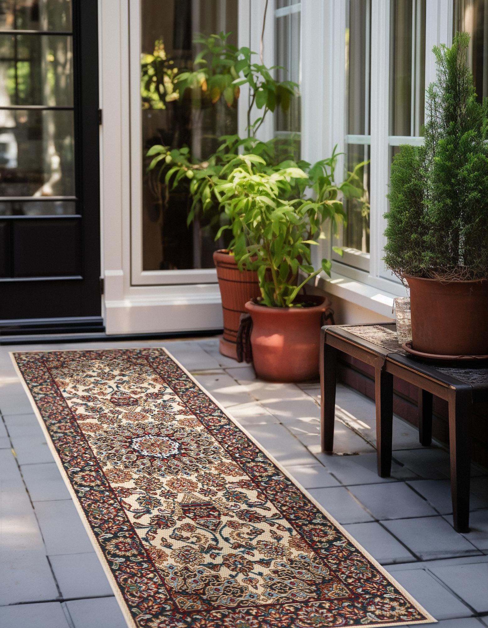 Ivory 2' x 5' 1 Traditional Indoor / Outdoor Runner Rug | Rugs.com