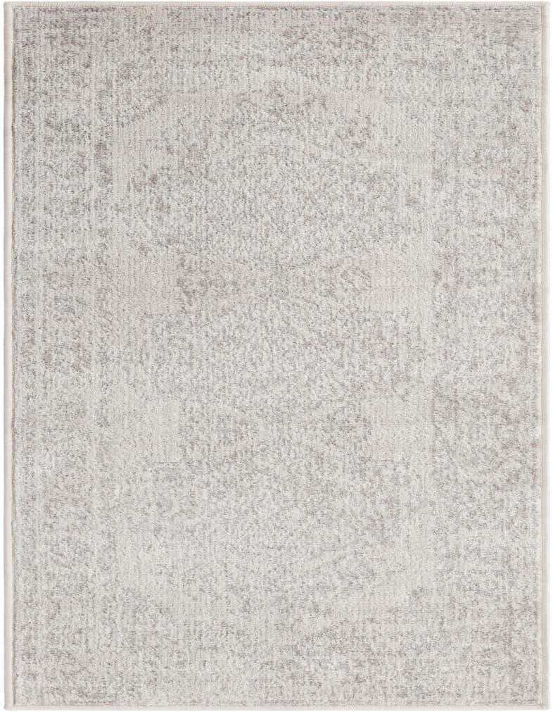 A 5 ft runner rug in shades of ivory and cream with a subtle, distressed traditional medallion pattern, ideal for a hallway.