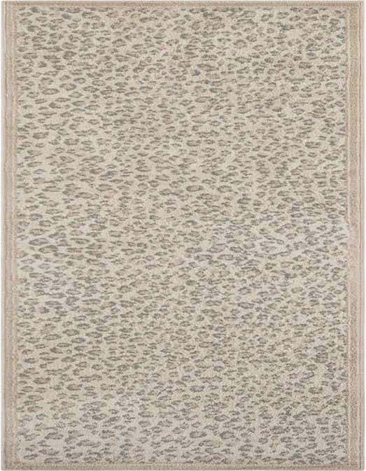 A 10 ft runner rug in a modern ivory and cream leopard print pattern with a medium pile, ideal for hallways.