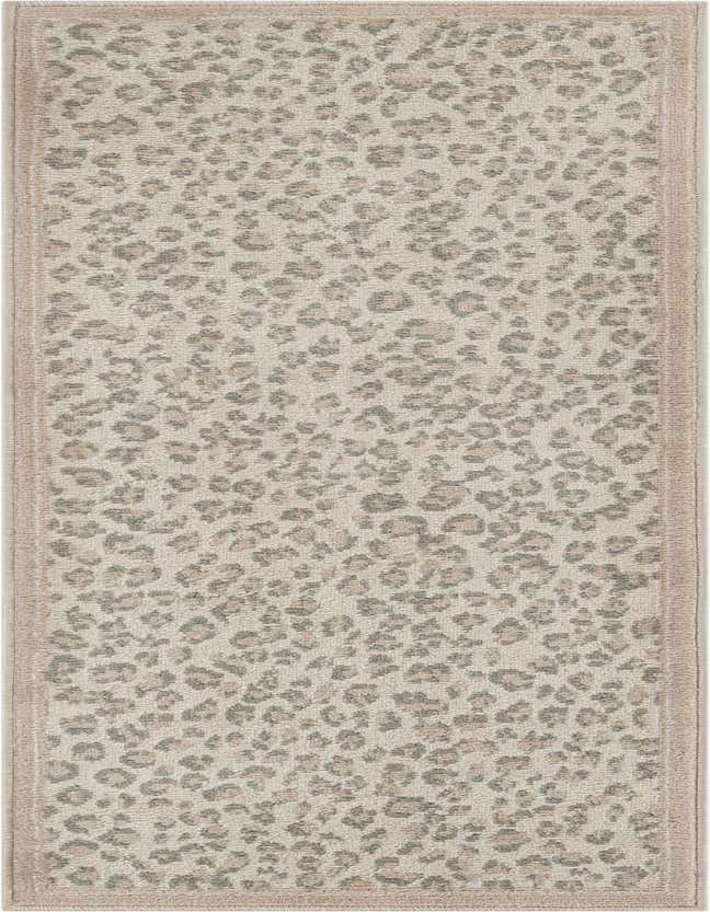 A 6 ft runner rug with a modern leopard print in shades of ivory, cream, and light gray, perfect for a hallway.