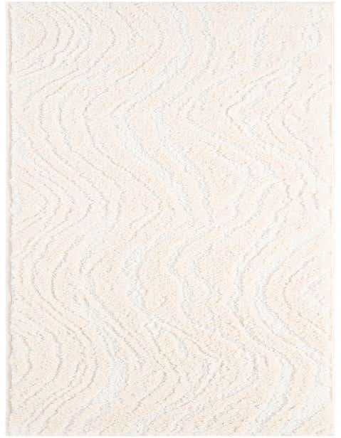 An 8 ft runner rug in ivory and cream with a modern abstract wavy texture, perfect for a hallway.