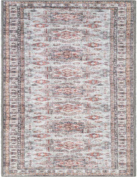 An 8 ft runner rug with a distressed ivory and cream base, featuring a faded traditional pattern in shades of red, blue, and orange, ideal for a hallway.