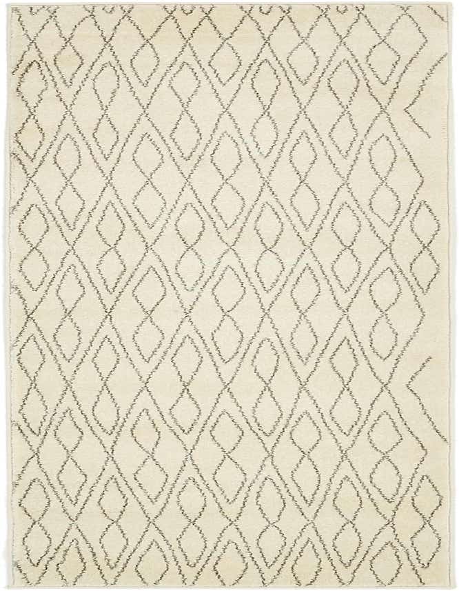 A 6 ft ivory runner rug with a modern trellis pattern in shades of cream and white, suitable for a hallway or kitchen.