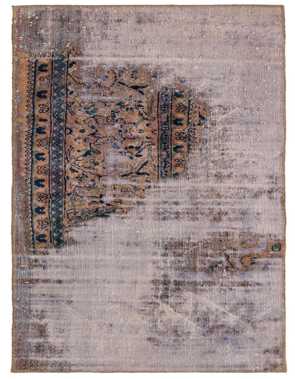 A 6 ft runner rug with a faded ivory and cream base, featuring distressed traditional Persian patterns in muted browns and blues.