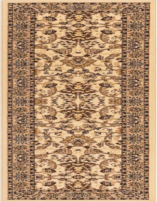 A 10 ft Yasmin runner rug in ivory and cream with a traditional oriental floral pattern, ideal for hallways.