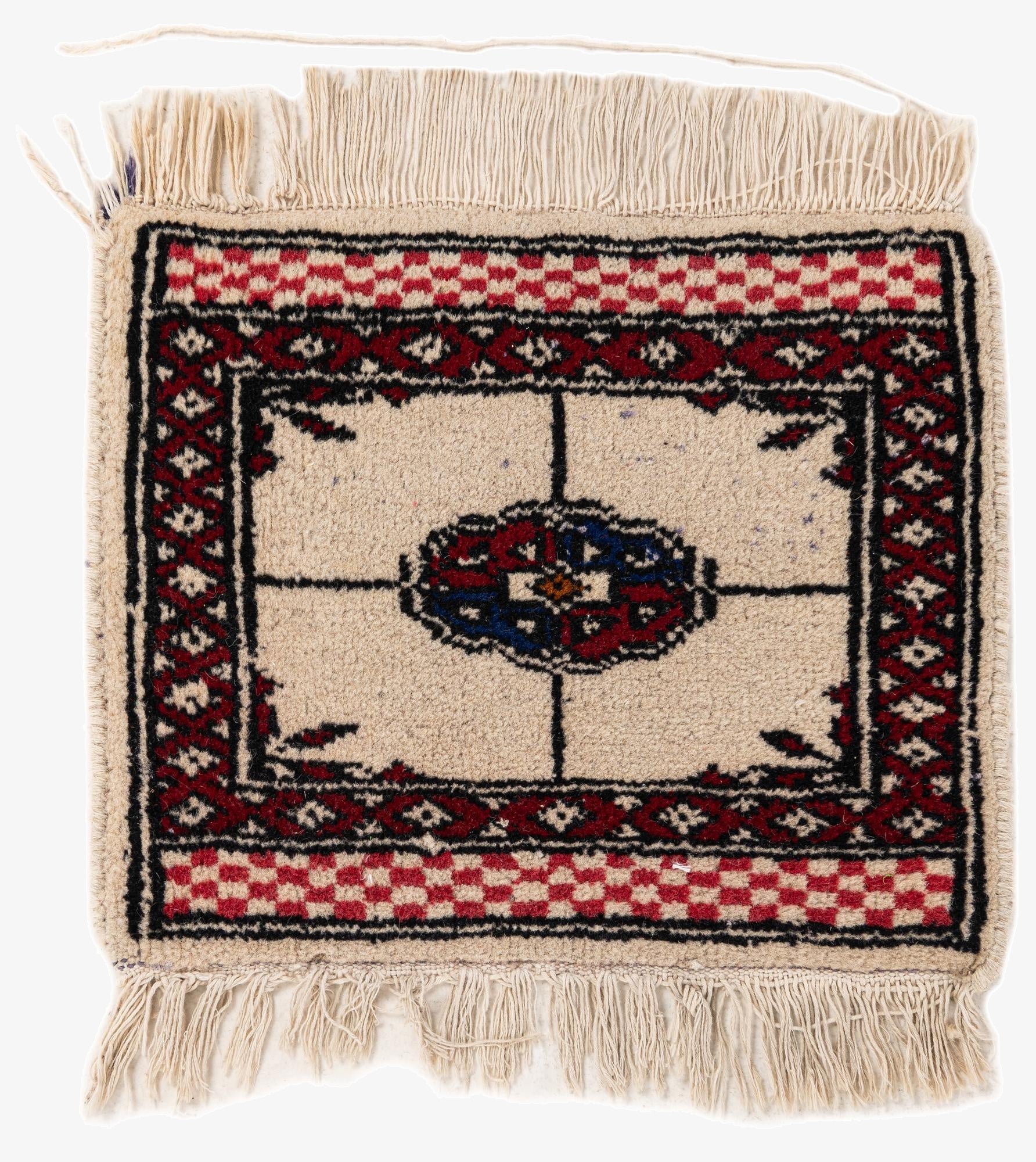  1' x 1' 2  Hand Knotted Afghan Akhche Wool Square Rug