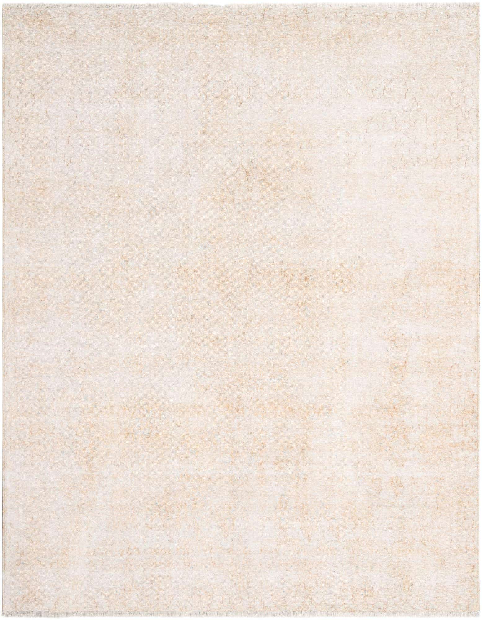 A square 7' 9 x 7' 9 Rugs.com Boutique ivory chenille rug with subtle, faded patterns, suitable for indoor use.