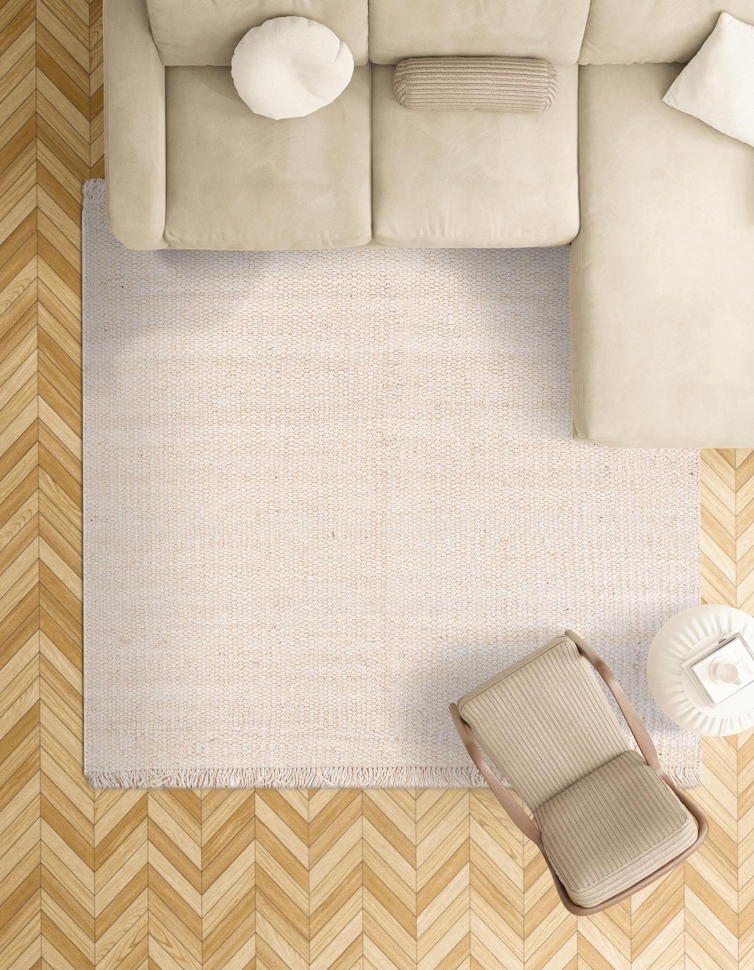 Ivory 5' 1 x 5' 1 Hand Woven Chunky Jute Square Rug | Rugs.com